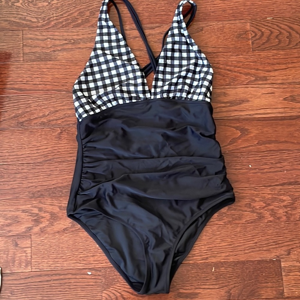 Black and white checkered one piece swimsuit